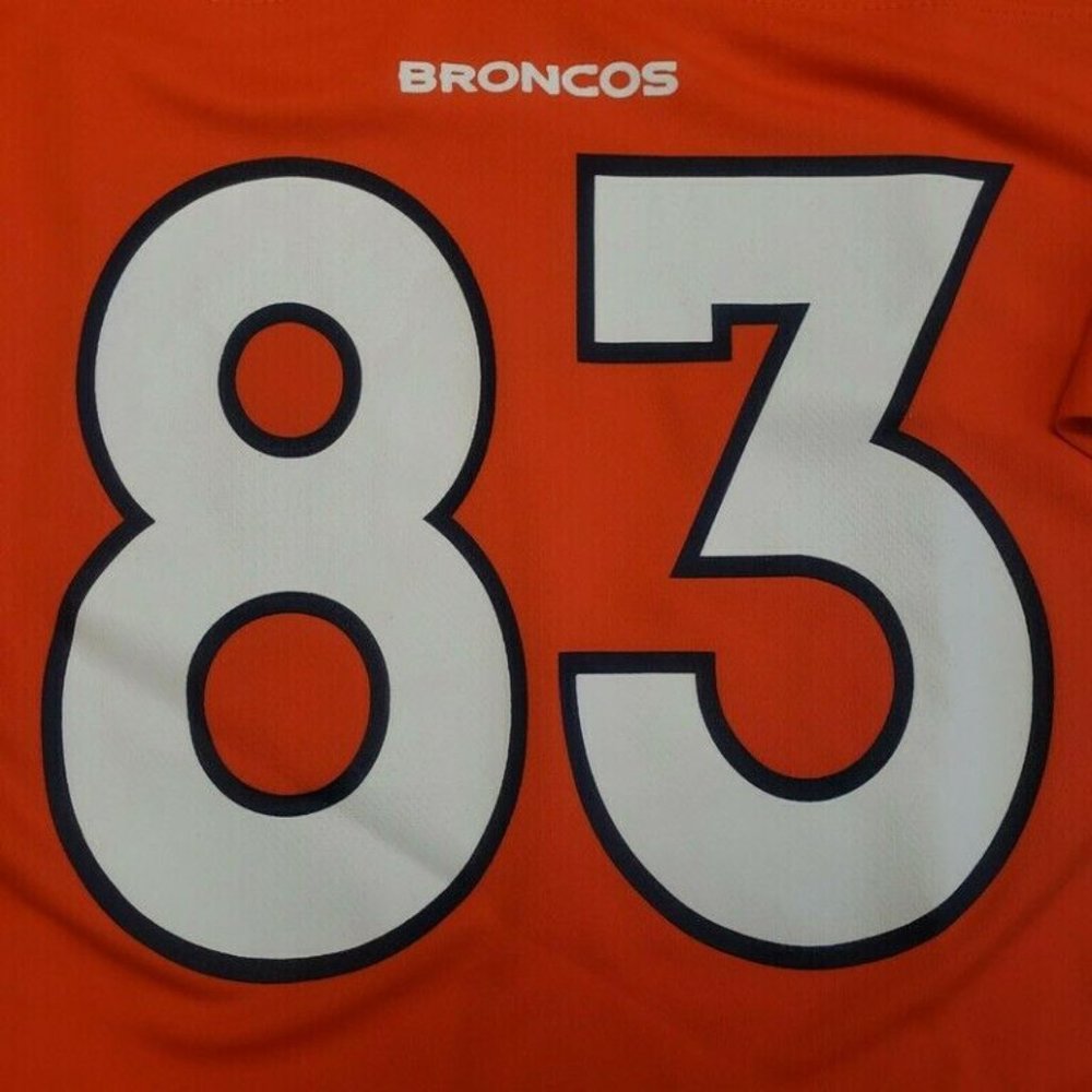 NFL Denver Broncos Jersey Youth Boys XL 2 Sided #83 Wes Welker Orange - Picture 3 of 7
